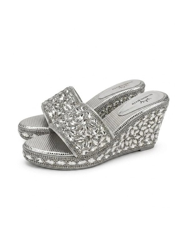 Silver embellished wedge sandals