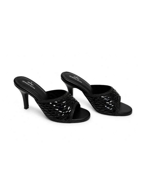 Black embellished heeled sandals