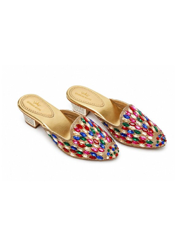 Embellished PU party block mules